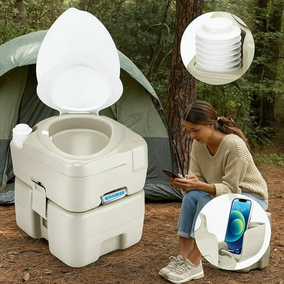 Kohree Portable Toilet with Phone Stand 5.3 Gal 20L Porta Potty for Adults with Diagonal Enlargerd Bowl Seat for RV Travel Camping Indoor & Outdoor