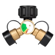 Kohree 2-Way Brass Dual Propane Tank Y-Splitter Adapter with Gauge for 20lb Cylinder and RV Hose