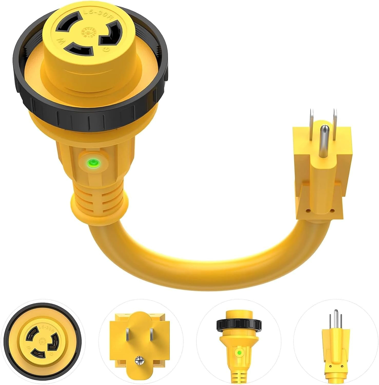 Kohree RV Adapter Plug 30 Amp to 15 Amp 110V, RV Power Adapter 15A Male to 30A Female, RV Dogbone Electrical Adapter Cord 12" with Twist Lock & LED Indicator