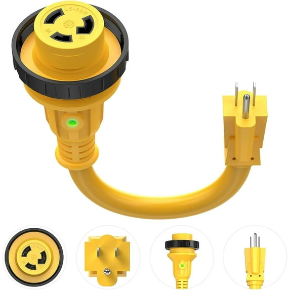 Kohree RV Adapter Plug 30 Amp to 15 Amp 110V, RV Power Adapter 15A Male to 30A Female, RV Dogbone Electrical Adapter Cord 12" with Twist Lock & LED Indicator