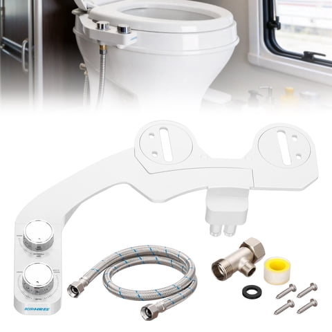 Kohree RV Bidet-360Self Cleaning, Adjustable Dual Nozzle,Included Metal Mounting Hardware and Hose for Most RV Toilets