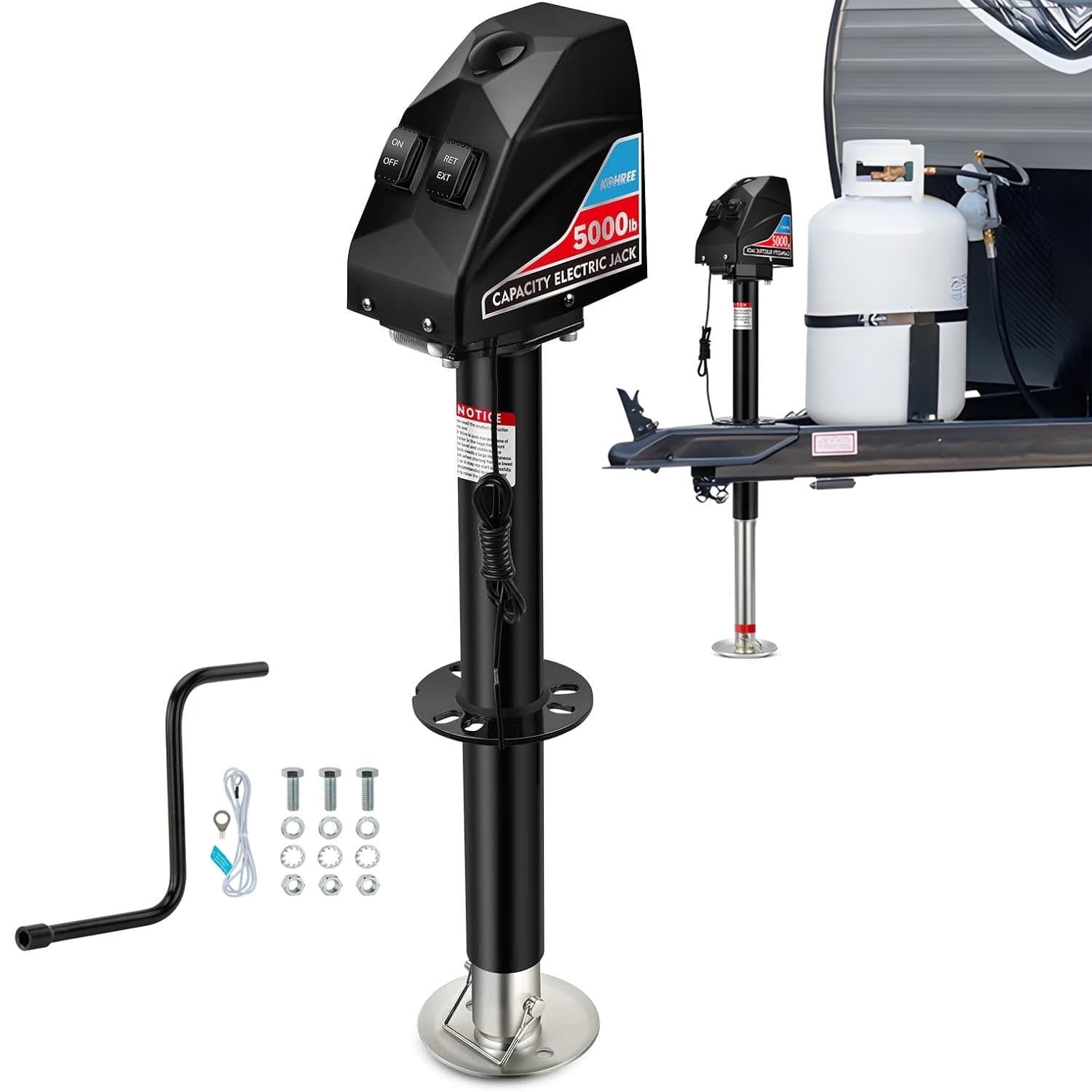Kohree RV Electric Trailer Jack 5000lbs, Upgraded Stainless Steel Electric Power Tongue Jack with Cover & LED Light,12V with Wiring,9.8"-31.7" Lift