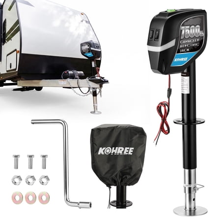 Kohree Electric Trailer Jack 7500lbs with Dual Wire,Heavy Duty RV Electric Tongue Jack with Manual Handle & Weatherproof Cover for Travel Trailer A-Frame Camper,22" Lift