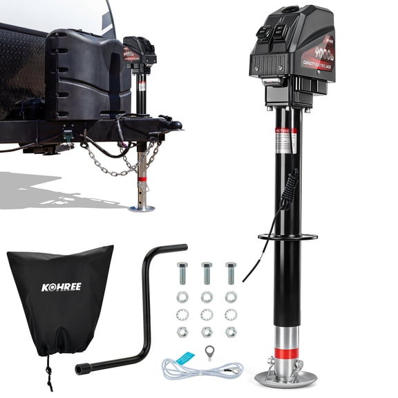 Kohree Electric Trailer Jack 9000lbs,Heavy Duty RV Electric Tongue Jack with Weatherproof Cover & Manual Crank Handle & Wiring for Travel Trailer A-Frame Camper,22" Lift