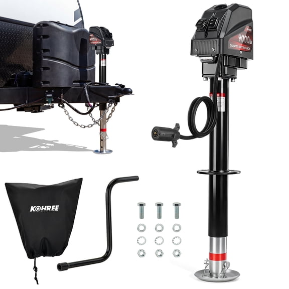 Kohree Electric Trailer Jack 9000lbs with 7 Way Plug,Heavy Duty RV Electric Tongue Jack with Weatherproof Cover & Manual Crank Handle for Travel Trailer A-Frame Camper,22" Lift