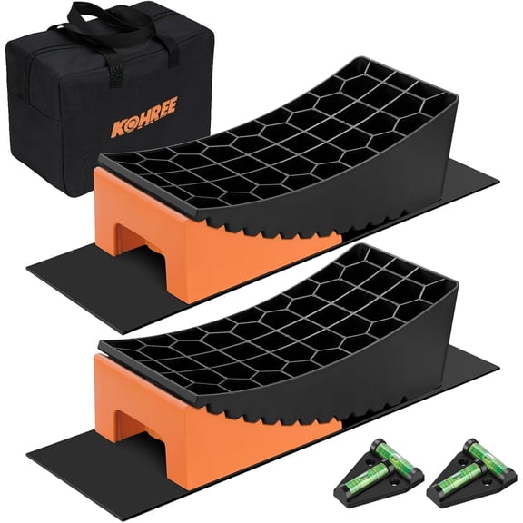 Kohree RV Leveling Blocks Kit, Upgraded 2 Packs Camper Leveler System with 2 Chocks, 2 Anti-Slip Mats, 2 T Lever, 1 Carry Bag, Up to 35,000 lbs, 4" Max, Orange
