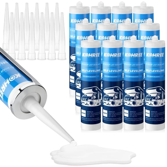 Kohree RV Roof Sealant 12 Pack, Self-Leveling Lap Sealant White, RV Caulking Exterior for RV Roofs, Maintenance, Repair