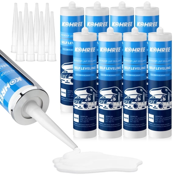 Kohree RV Roof Sealant , White Self-Leveling Lap Sealant for RV Home Repair - 8 Pack,10.1 Fl OZ