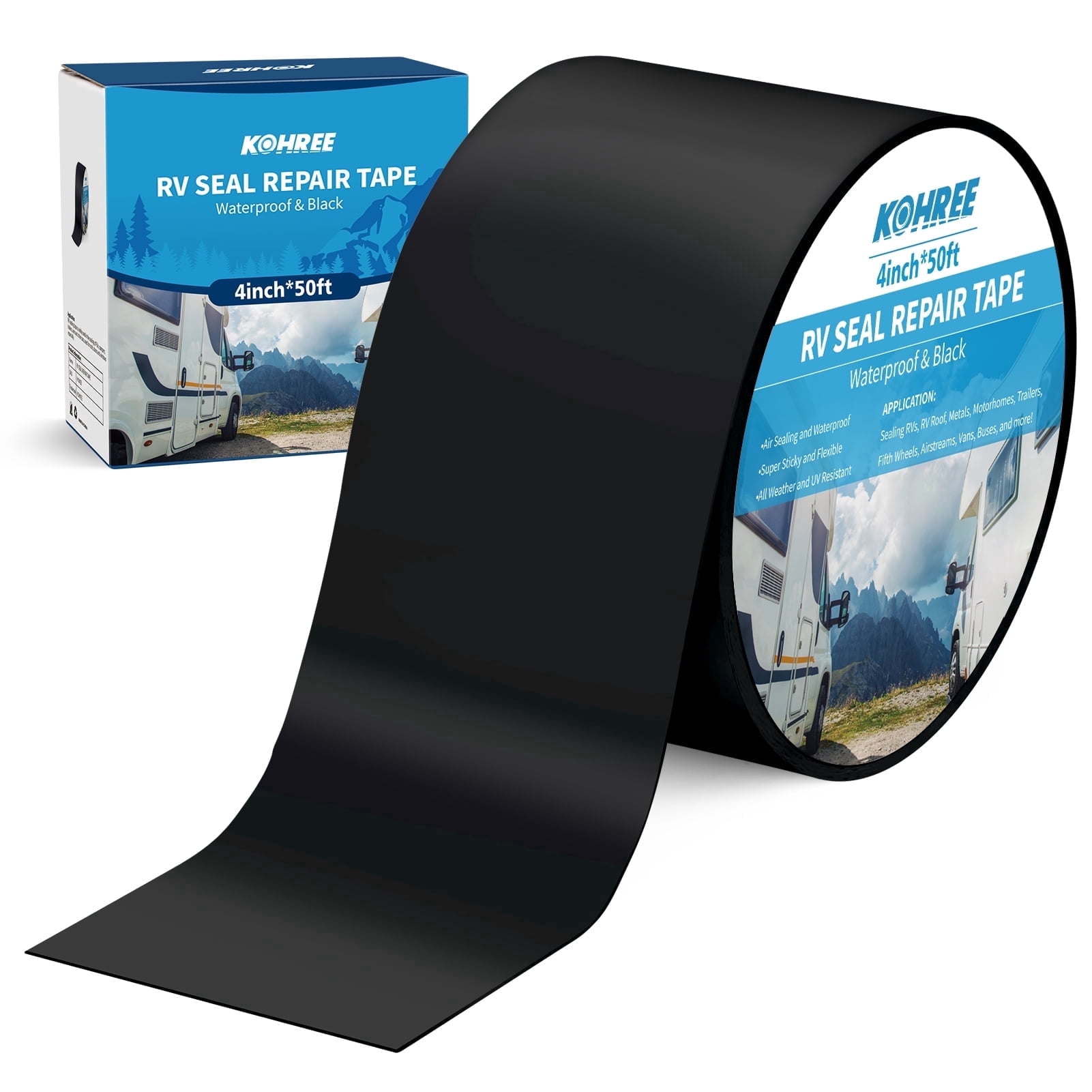 Kohree RV Sealant Tape,4 Inch x 50 Feet for RV Repair,Boat Sealing, Camper, Awning, Canopy, Tents, Roof Leaks,Black