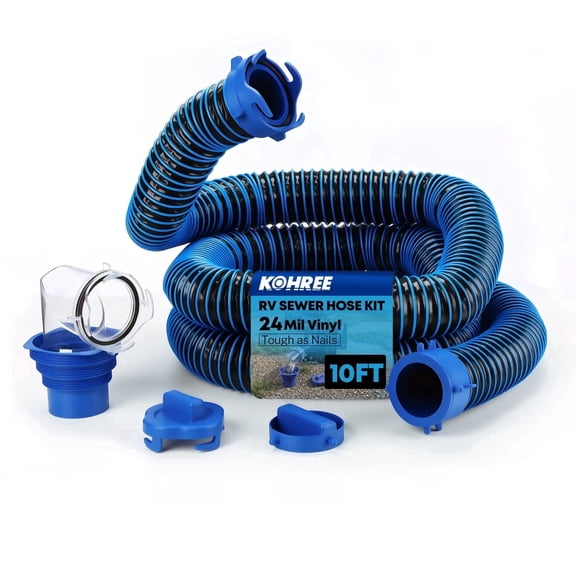 Kohree 10FT RV Sewer Hose Kit, 24-Mil Heavy Duty TPE Material for Abrasion Resistance and Crush Protection, UV-Resistant Heavy Duty Waste Hose for RV Camper & Travel Trailer