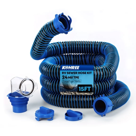 Kohree 15FT RV Sewer Hose Kit, 24-Mil Heavy Duty TPE Material for Abrasion Resistance and Crush Protection, UV-Resistant Heavy Duty Waste Hose for RV Camper & Travel Trailer