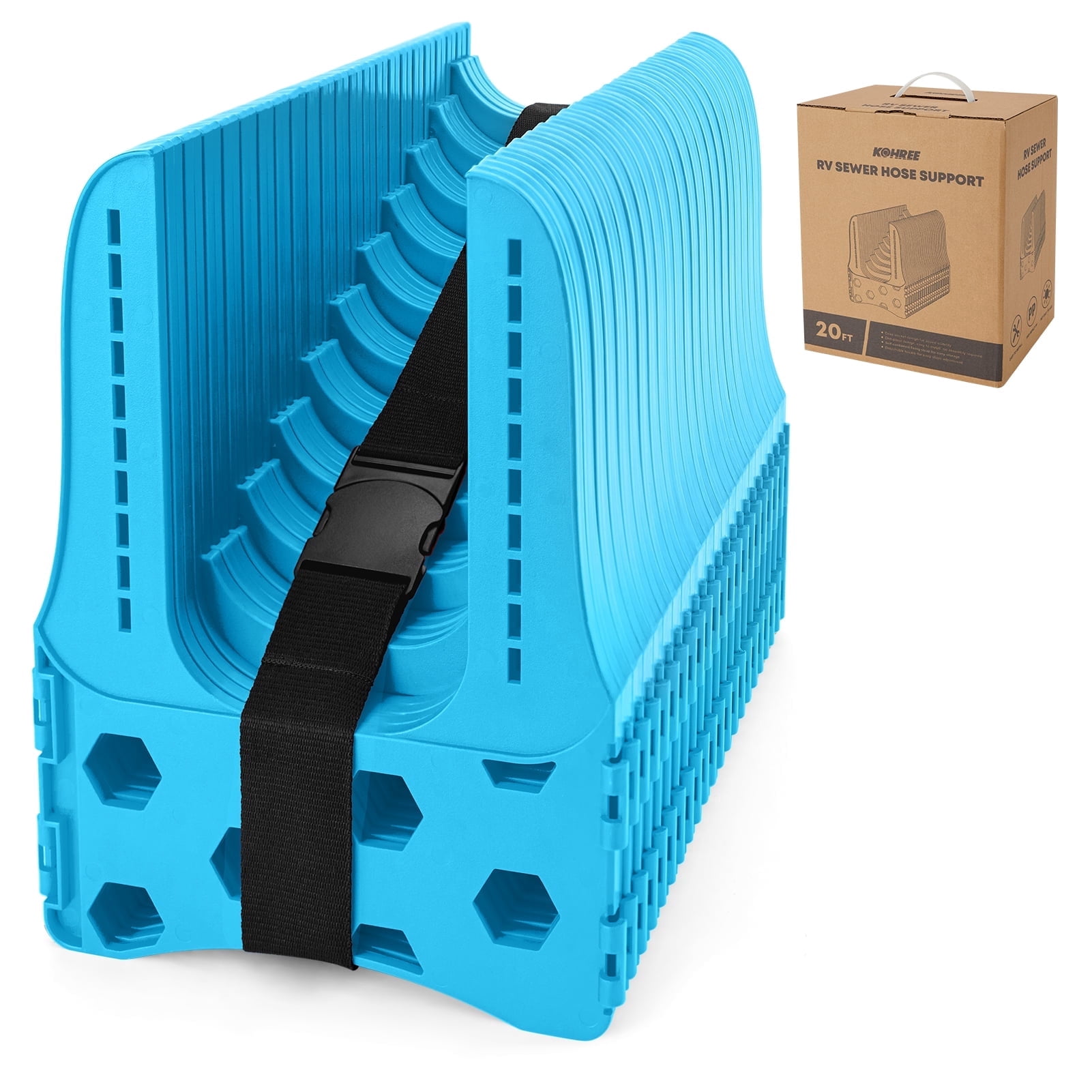 Kohree RV Sewer Hose Support,Heavy-Duty with Height Adjustable for Campers,Blue - 20-Foot