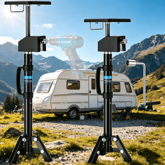 Kohree RV Slide Out Supports Jack with Handle & Tripod and Flat Top Support Block, RV Stabilizer Jacks,Adjust 20"-49" ,7500 lbs Capacity for RV Camper 5th Wheel-(2 Pack)