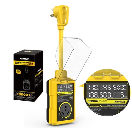 Kohree 30 Amp RV Surge Protector, 18,000 Joules with Circuit Analyzer Large LED Display Auto High/Low Voltage Protection for RV Camper Travel Trailer price history and forecast - Kohree KR6493A-WR