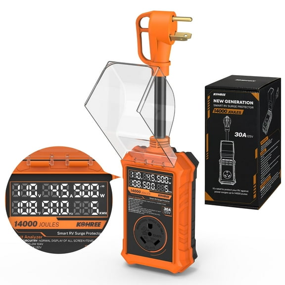 Kohree RV Surge Protector 30 Amp, 125V 14000 Joules RV Circuit Analyzer with High/Low Voltage Protection for Camper Travel Trailers