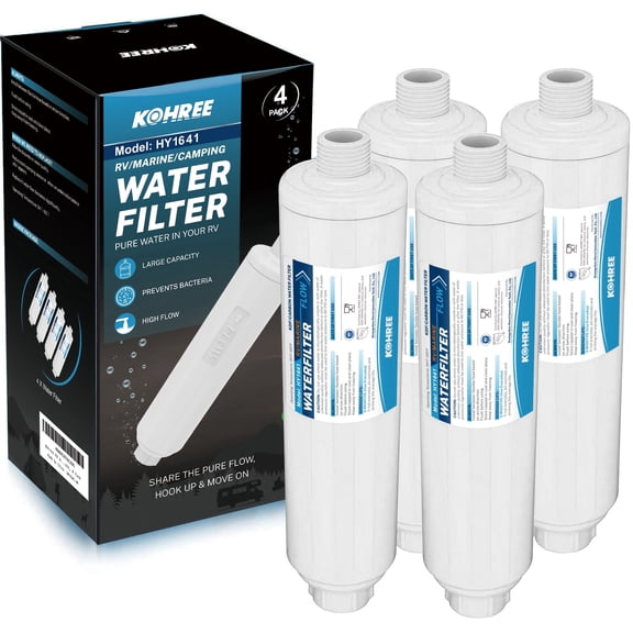 Kohree RV Inline Water Filter, Reduces Chlorine, Bad Taste, Odor, NSF Certified for Campers, Garden,Marine, ( 4 Pack White)