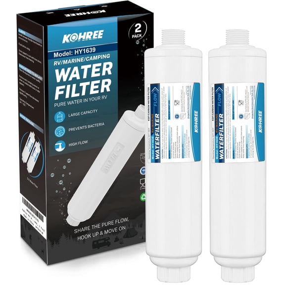 Kohree RV Inline Water Filter, Reduces Chlorine, Bad Taste, Odor, NSF Certified for Campers, Garden,Marine, ( 2 Pack White)