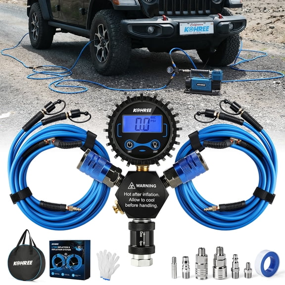 Kohree 4 Tire Inflation & Deflation System, Up to 200" Wheelbase, Fast Air Up Air Down Kit, 13FT+8.2FT Air Hose & Digital Pressure Gauge for Truck Car Motorcycles Off Road Vehicle