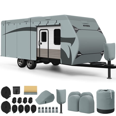 Kohree Travel Trailer RV Cover, Fits 20‑22 ft, 7‑Layer Heavy‑Duty Fabric, Front‑Back Installation Markers, Anti‑UV, Waterproof, Windproof, Snowproof