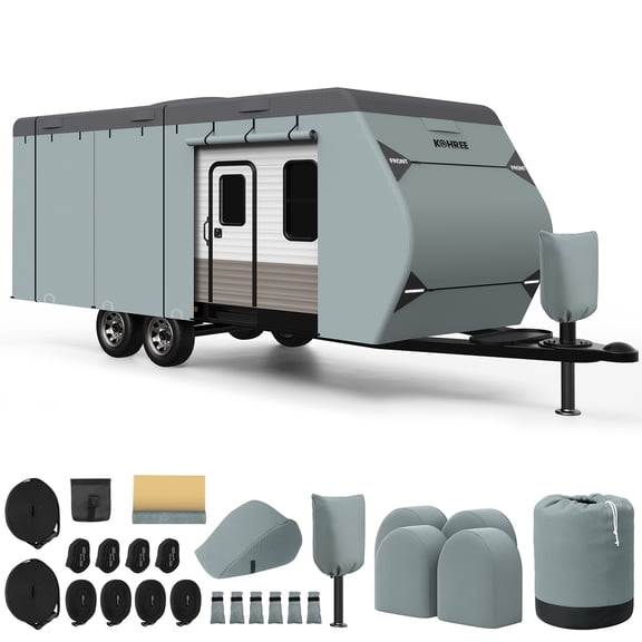 Kohree Travel Trailer RV Cover 7 Layers top Fits 27'-30' Reinforced windproof side-straps Anti-UV water-resistance heavy duty for Trailer RV