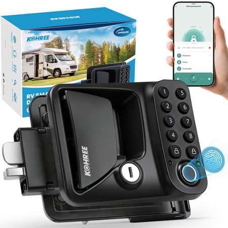 Kohree Upgraded RV Door Lock Keyless Entry, Replacement RV Door Lock with APP, Fingerprint, Password, Keys, Bluetooth RV Keyless Entry Door Lock for Trailer Camper RV Travel Trailer Door Latch