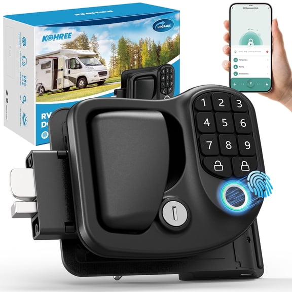 Kohree Upgraded RV Keyless Entry Door Lock, Smart RV Door Lock Replacement with APP Control, Fingerprint, Password, Bluetooth & Keys for Travel Trailer Camper Door