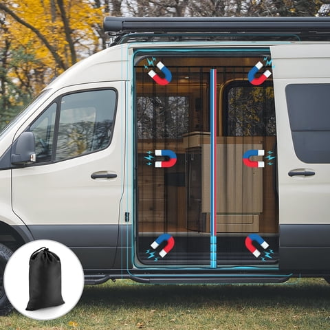 Kohree Van Bug Screen, Full Magnetic Strips Door Mesh Curtain for Side Door and Rear Door Flyscree Mosquito Net for Mercedes Sprinter Motorhome Camper