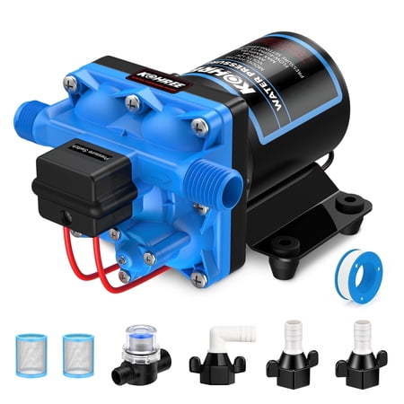 Kohree Water Pressure Diaphragm Pump Self-Priming Pump 12V DC 55PSI 4GPM for Boat, RV, Marine, Yacht, Caravan