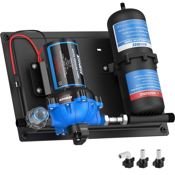 Kohree Water Pressure Diaphragm Pump Self-Priming Pump 12V DC 7.5GPM 70PSI Water Pump with 1L 125PSI Pre-Pressurized Accumulator Tank for Boat, RV, Marine, Yacht, Caravan