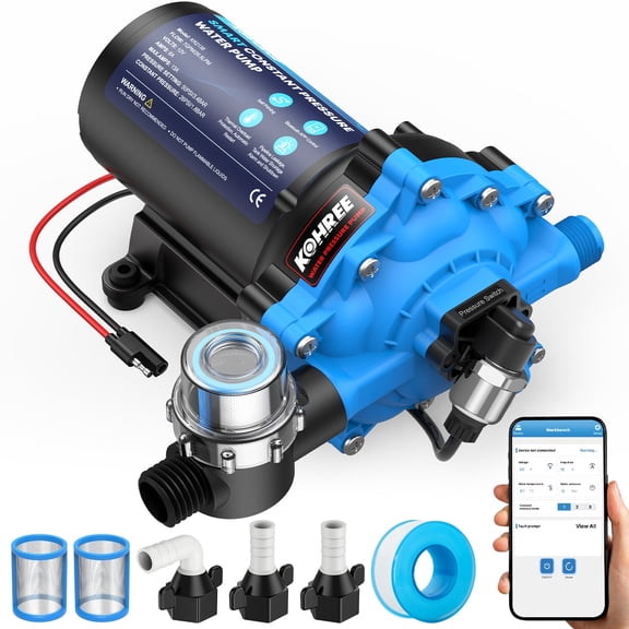 Kohree 12V DC Smart Constant Pressure Water Pump with APP Control, 7 GPM 50 PSI 10Ft Self-Priming RV Water Pump, Variable Speed On-Demand 5-Chamber Diaphragm Pump, for Marine, Yacht, Camper