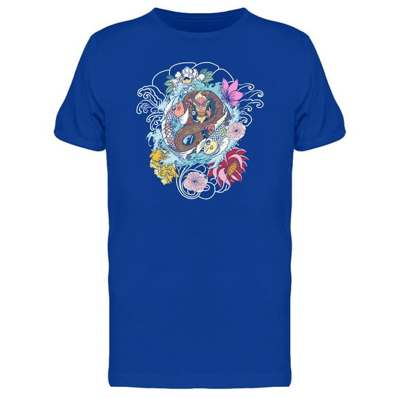 Koi Carp And Dragon Japanese Art T-Shirt Men -Image by Shutterstock, Male Medium