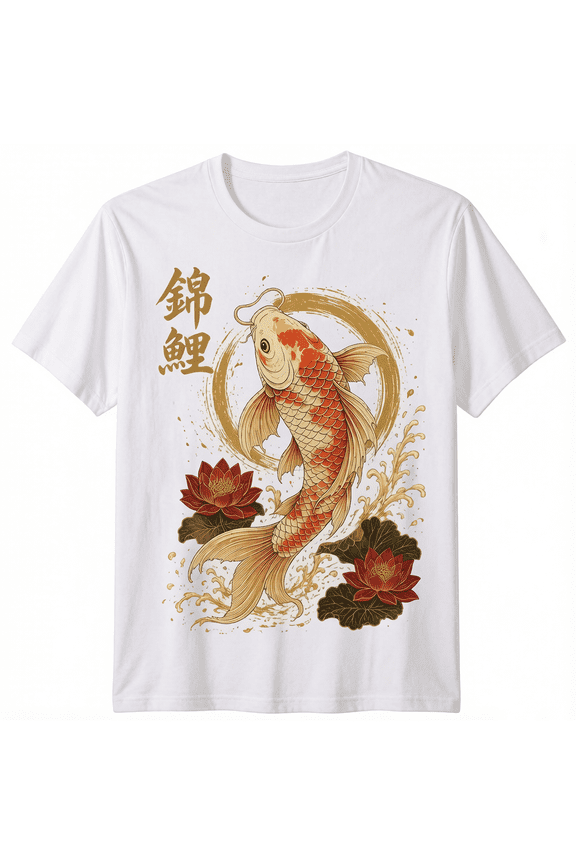 Koi Carp Japanese Calligraphy T-Shirt Samurai Dragon Kanji Art Men Women Tee