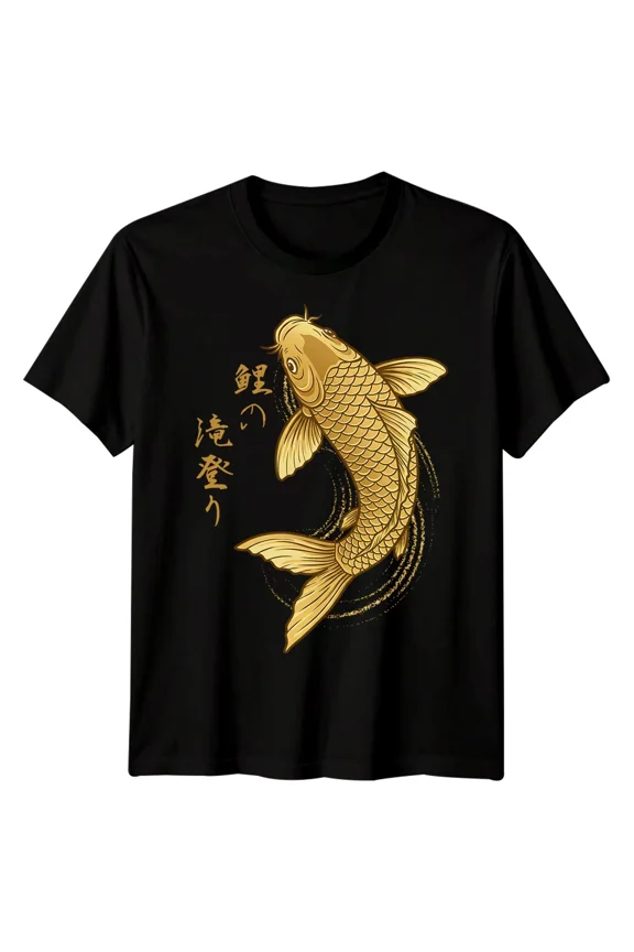 Koi Carp Japanese Calligraphy T-Shirt Samurai Dragon Kanji Art Men Women Tee