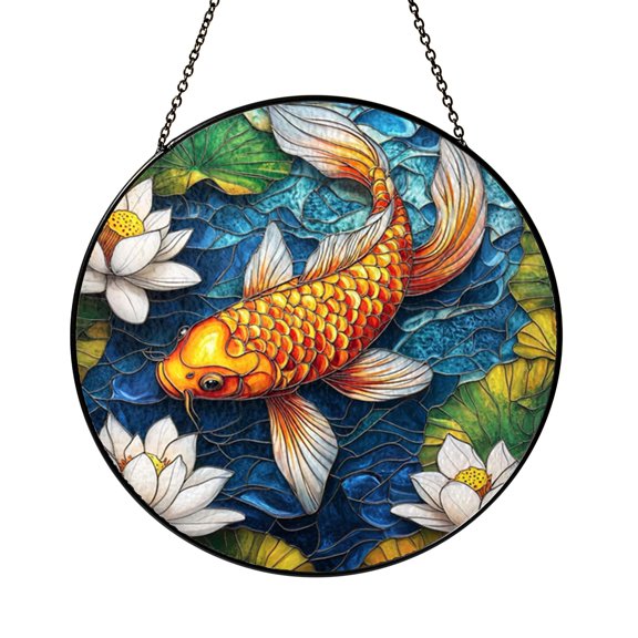 Koi Carp Window Hanging – Stained Glass Style Fish Art