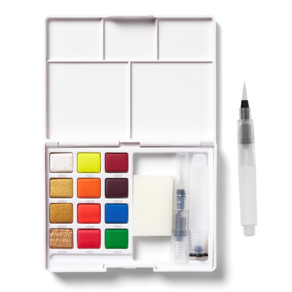 Sakura Koi Pocket Field Sketch Kit - Watercolor Sets for Painting On the Go - 12 Colors - 1 Water Brush - 1 Sponge - 1 Palette