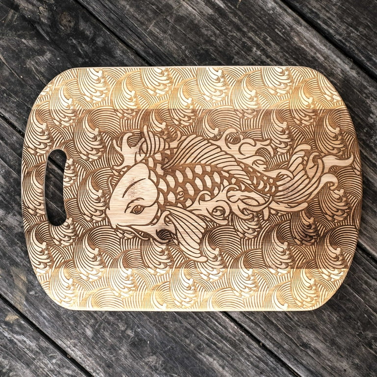 Koi Fish Cutting Board 14''x9.5''x.5'' Bamboo Koi Fish Cutting Board 14''x9.5''x.5'' Bamboo