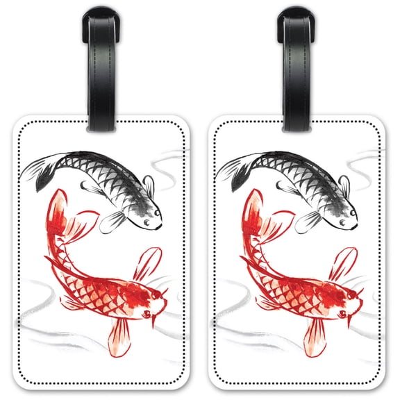 Koi Drawing - Luggage ID Tags / Suitcase Identification Cards - Set of 2