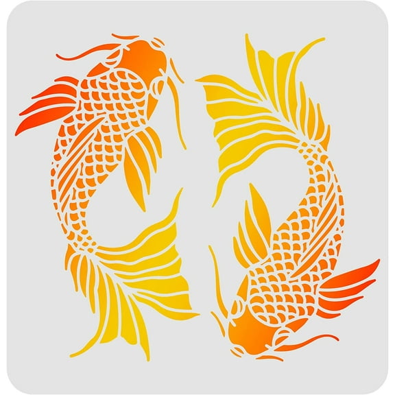 Koi Drawing Painting Stencils Templates Plastic Koi Fish Stencils Decoration Square Carp Stencils for Painting on Wood Floor Wall and Fabric