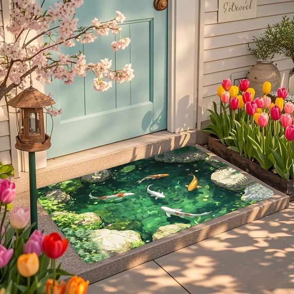 Koi Fish 3D Design Non-Slip Absorbent Bath Mat and Entryway Doormat, Velvet Soft Floor Rug for Bathroom, 50x80cm
