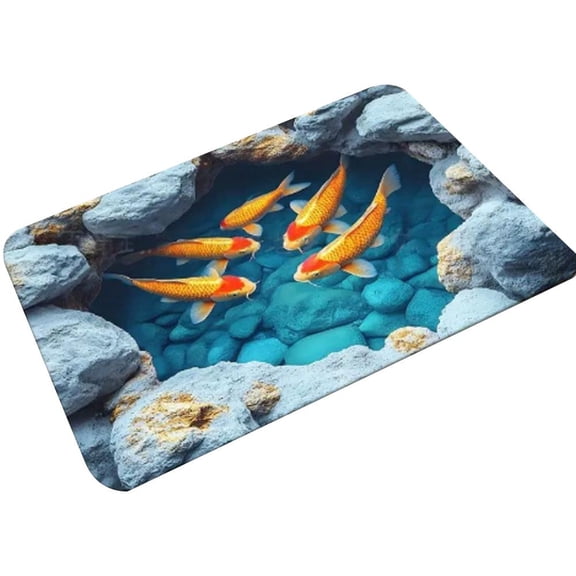 Koi Fish 3D Visual Floor Mat Polyester Non-Slip Rug For Indoor Hallway Living Room
