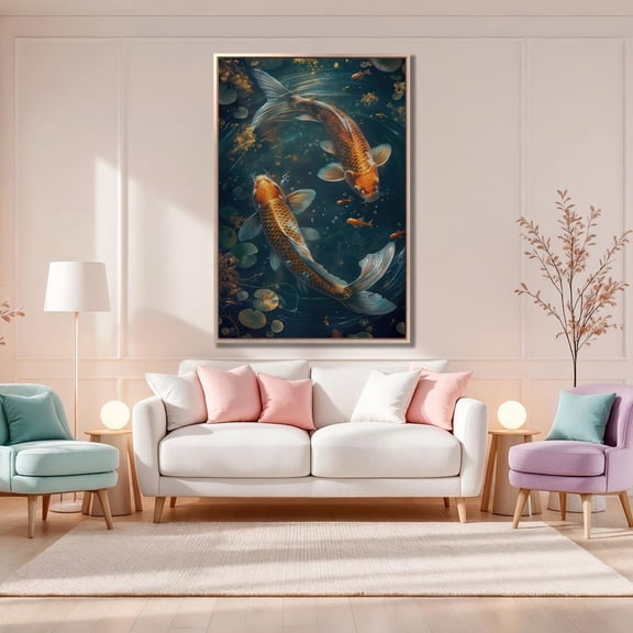 Koi Fish Abstract Poster: Modern Aquatic Wall Art, Unframed Canvas Size 24x36