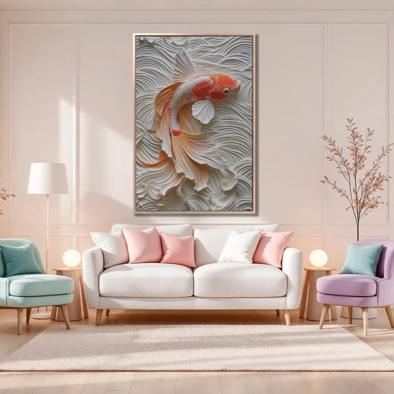 Koi Fish Art Poster: Asian Inspired Serene Wall Decor, Unframed Canvas Size 16x24