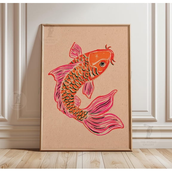 Koi Fish Art Print Japanese Carp Modern Zen Illustration Colourful Asian Wall Decor