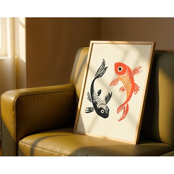 Zen Fish Design Koi Fish Art Print, Yin Yang Wall Art, Koi Carp, Minimalist Fish Print ...
