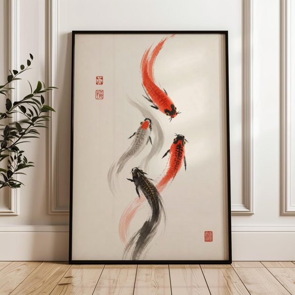 Koi Fish Asian Inspired Asian Calligraphy Poster