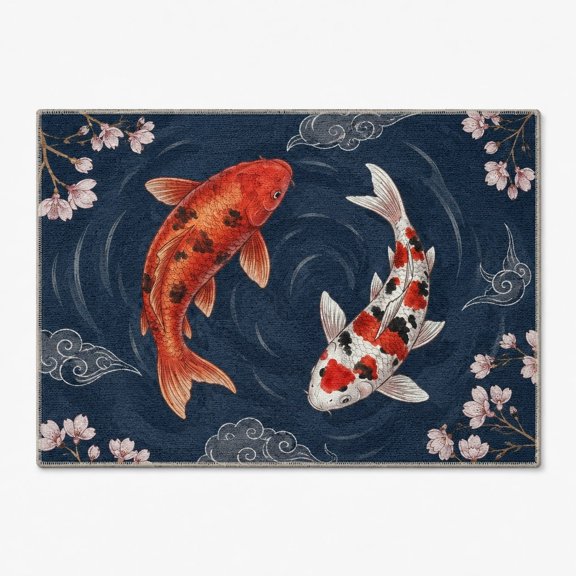 Koi Fish Bath Mat – Japanese Sakura Design, Non-Slip Backing, 2 Sizes