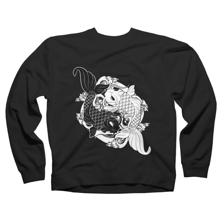 Koi Fish Black Graphic Crew Neck Sweatshirt - Design By Humans XL