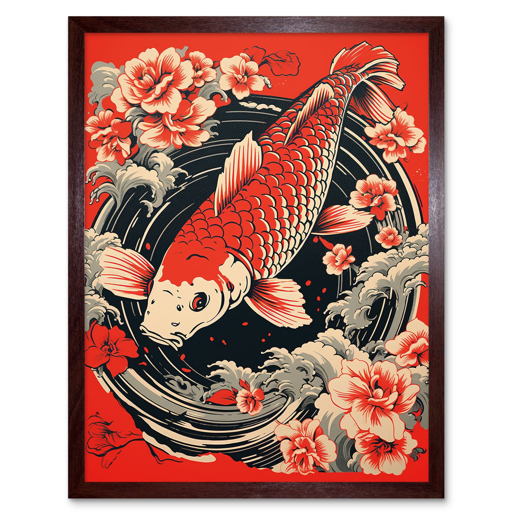 Society6 ケース Fishes In Geometrics (Red) Koi Fish Carp Japanese Whirlpool Red Black Floral