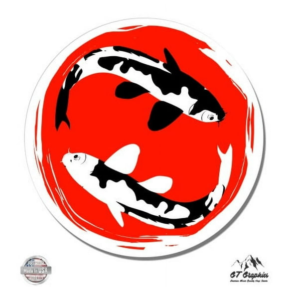 Koi Fish Circle Red Beautiful - 12" Vinyl Sticker Waterproof Decal