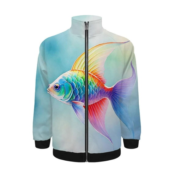 Koi Fish Colorful Jacket Men's Street Cool Long Sleeves Coat Personality Tops Oversized Zipper Jackets Male Clothes